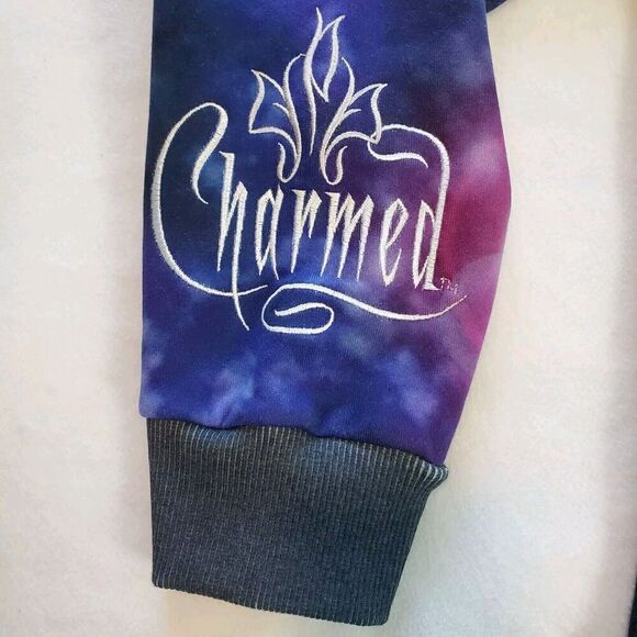 Charmed Dumbgood Womens Size M Comic Big Print Embroidered Hoodie Purple Black - Picture 4 of 9